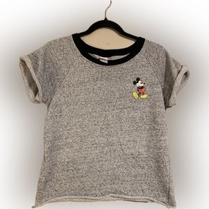 Women’s size Small Disney Mickey Mouse ringer tee raw hem front back graphic